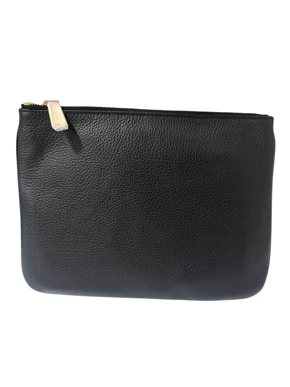 Black Leather Zip Pouch with Gold Plate - Picture 2 of 7